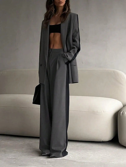 Elegant Two - Piece Suit – Contrast Color Office Chic - LunaKit.LTD