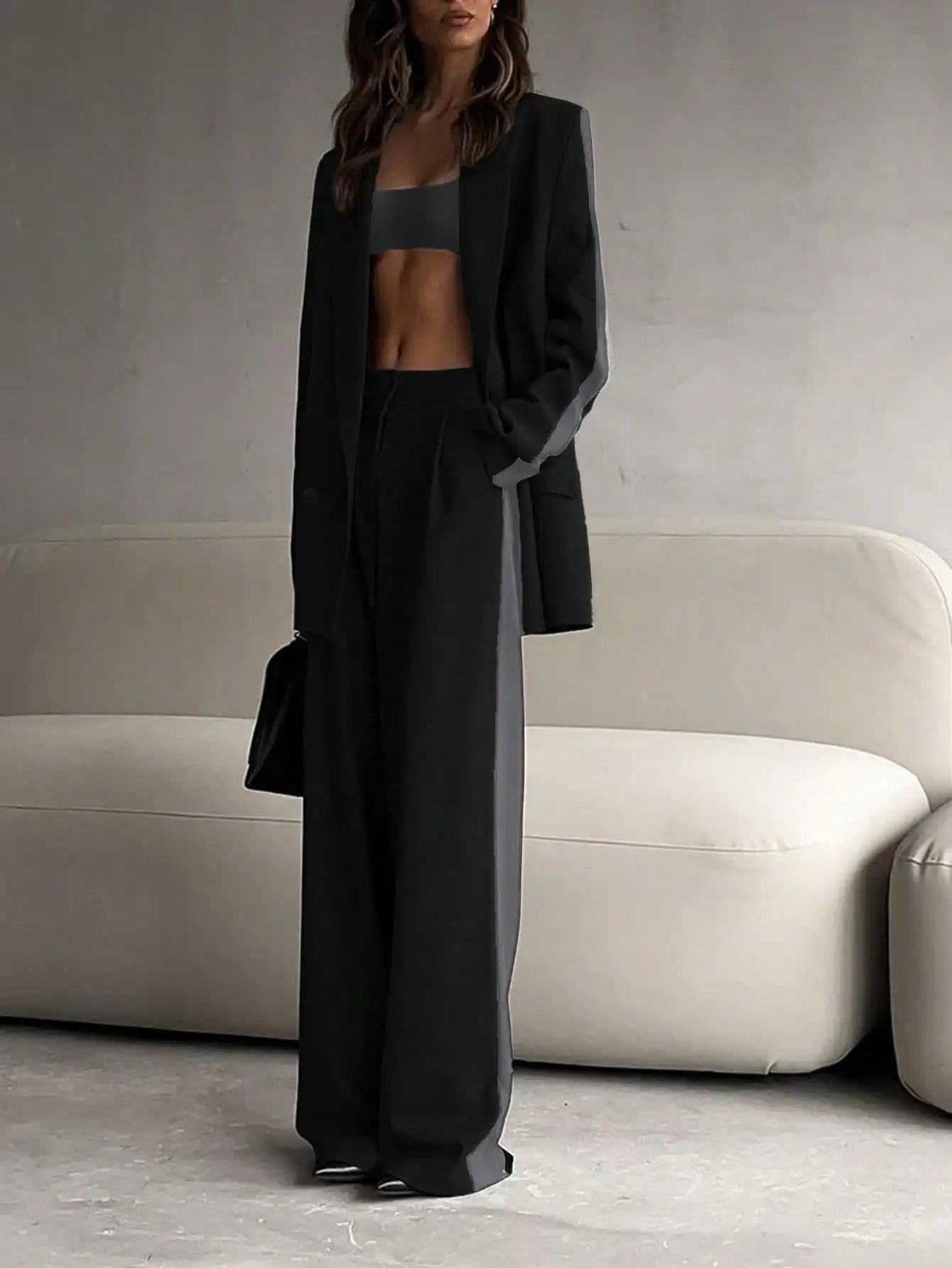 Elegant Two - Piece Suit – Contrast Color Office Chic - LunaKit.LTD