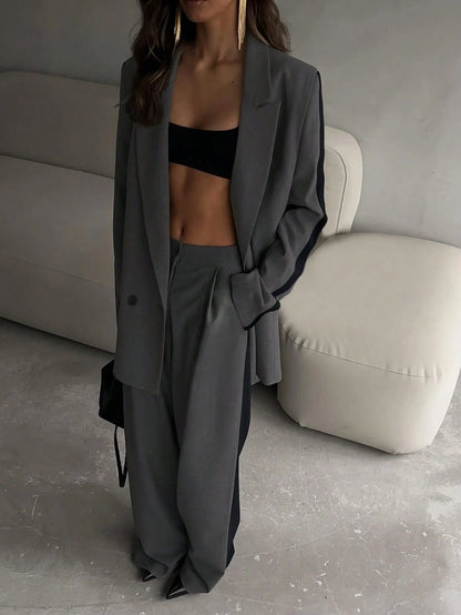 Elegant Two - Piece Suit – Contrast Color Office Chic - LunaKit.LTD