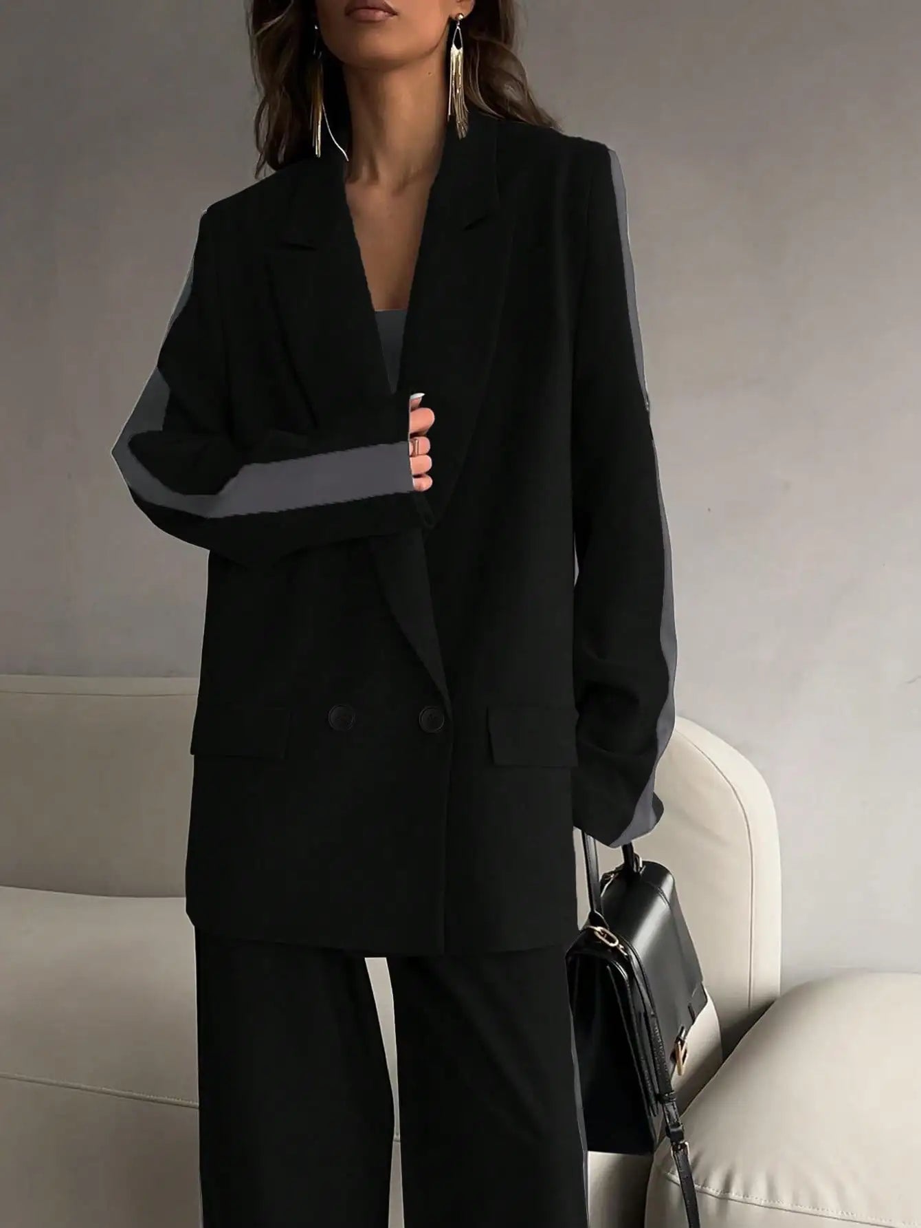 Elegant Two - Piece Suit – Contrast Color Office Chic - LunaKit.LTD