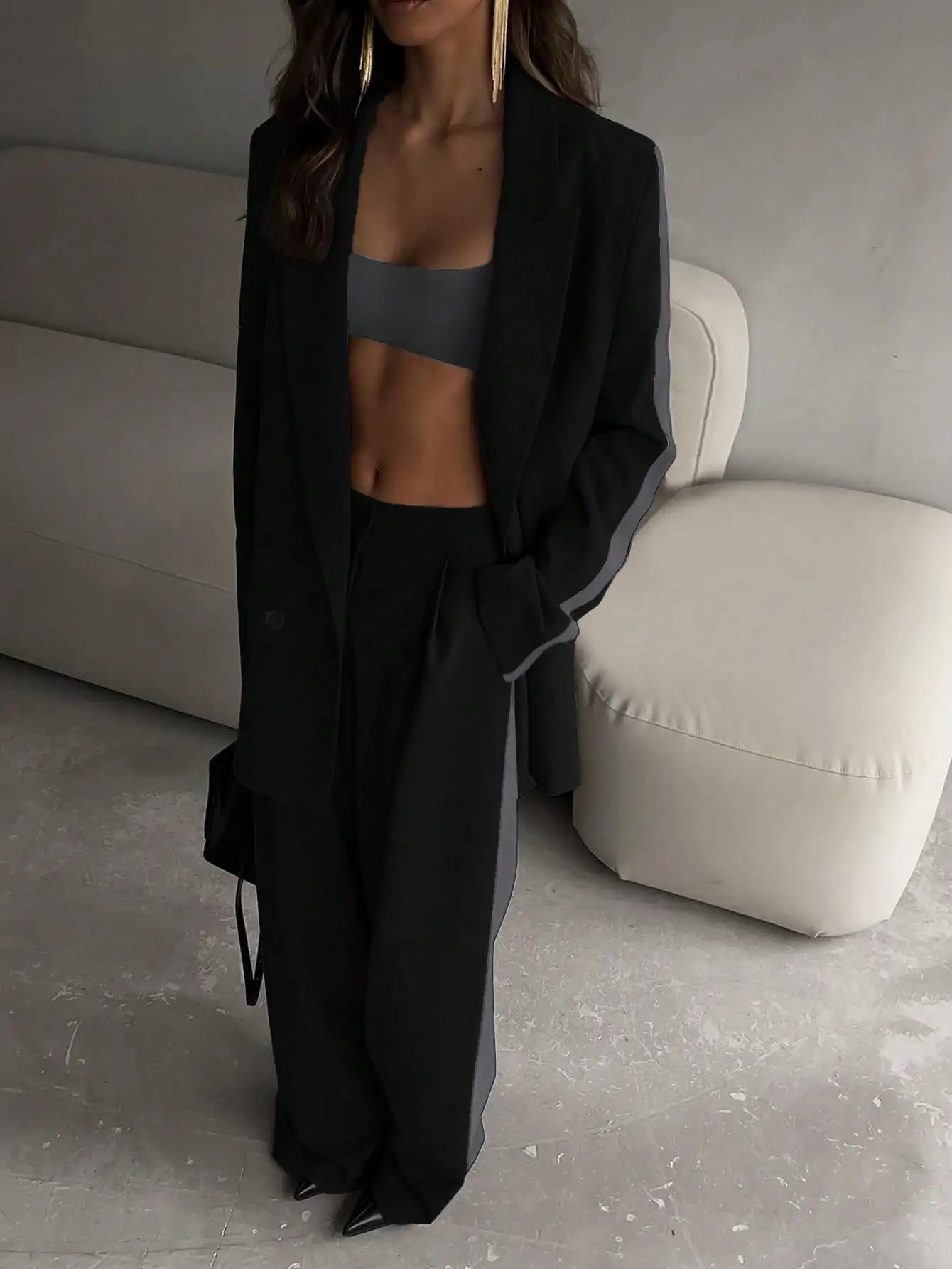 Elegant Two - Piece Suit – Contrast Color Office Chic - LunaKit.LTD