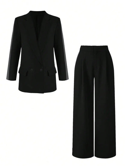 Elegant Two - Piece Suit – Contrast Color Office Chic - LunaKit.LTD