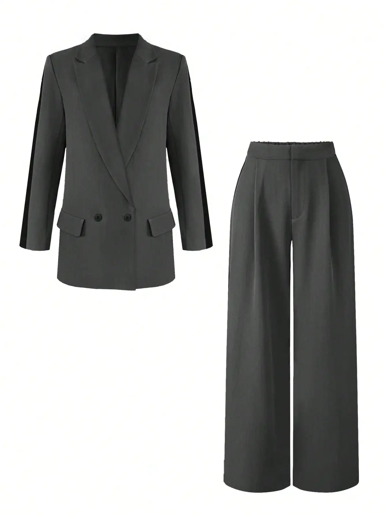 Elegant Two - Piece Suit – Contrast Color Office Chic - LunaKit.LTD