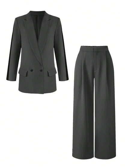 Elegant Two - Piece Suit – Contrast Color Office Chic - LunaKit.LTD