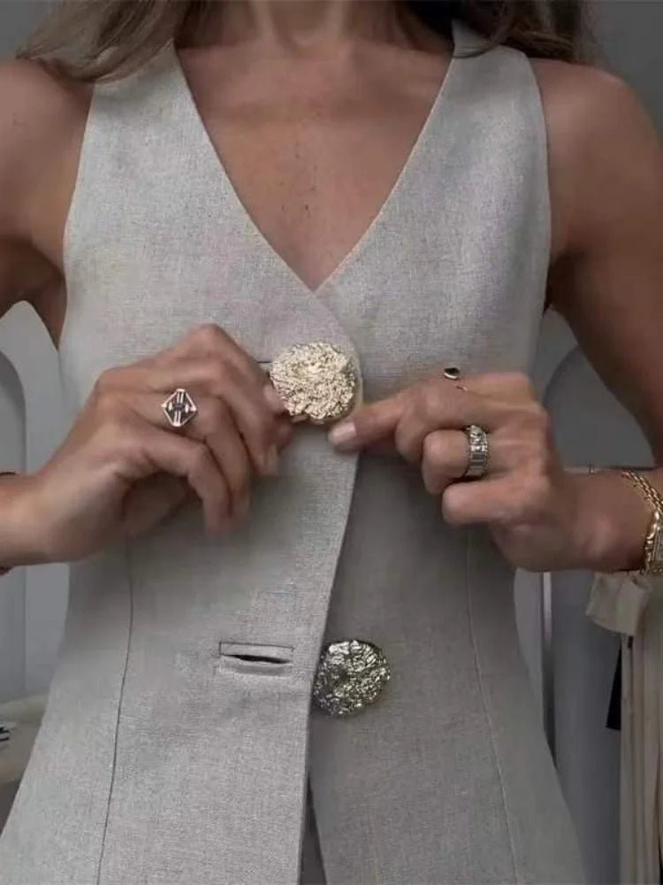 Elegant Two - Piece Suit – Sleeveless Vest & High - Waist Pants - LunaKit.LTD