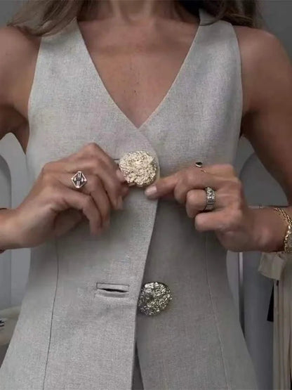 Elegant Two - Piece Suit – Sleeveless Vest & High - Waist Pants - LunaKit.LTD