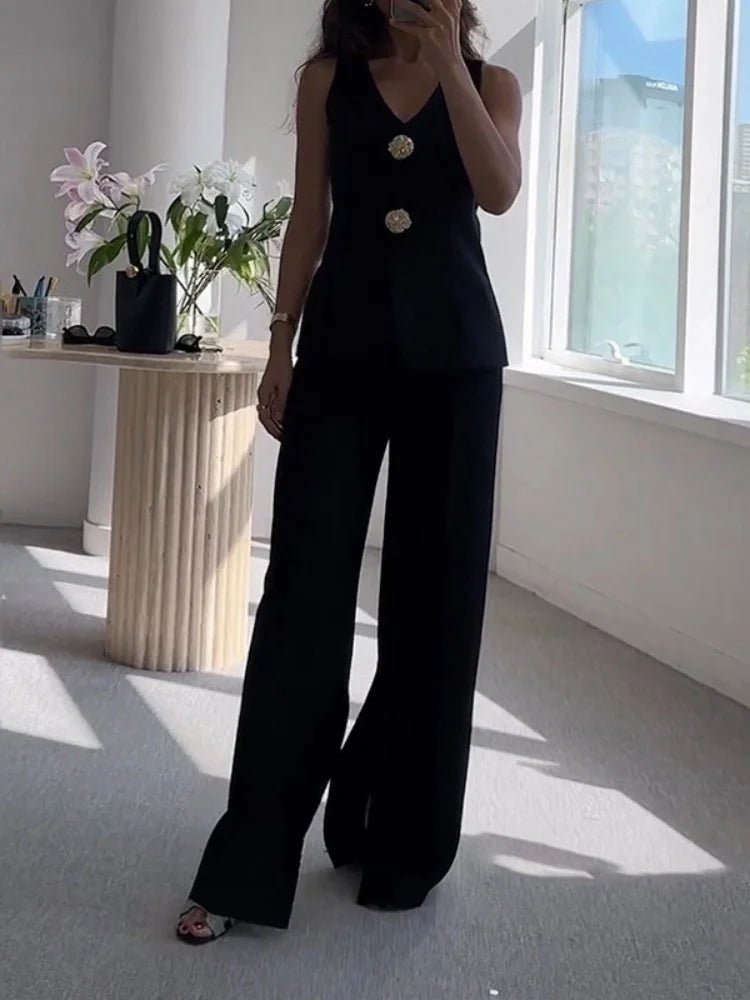 Elegant Two - Piece Suit – Sleeveless Vest & High - Waist Pants - LunaKit.LTD
