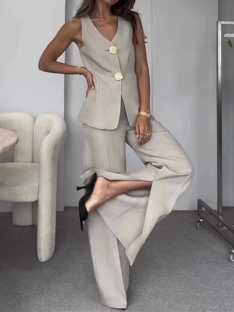 Elegant Two - Piece Suit – Sleeveless Vest & High - Waist Pants - LunaKit.LTD
