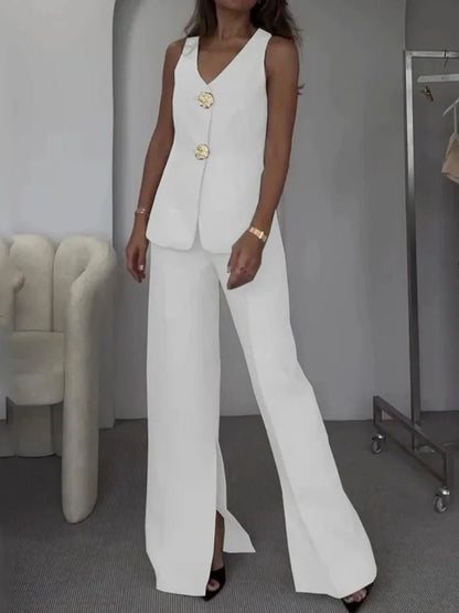 Elegant Two - Piece Suit – Sleeveless Vest & High - Waist Pants - LunaKit.LTD