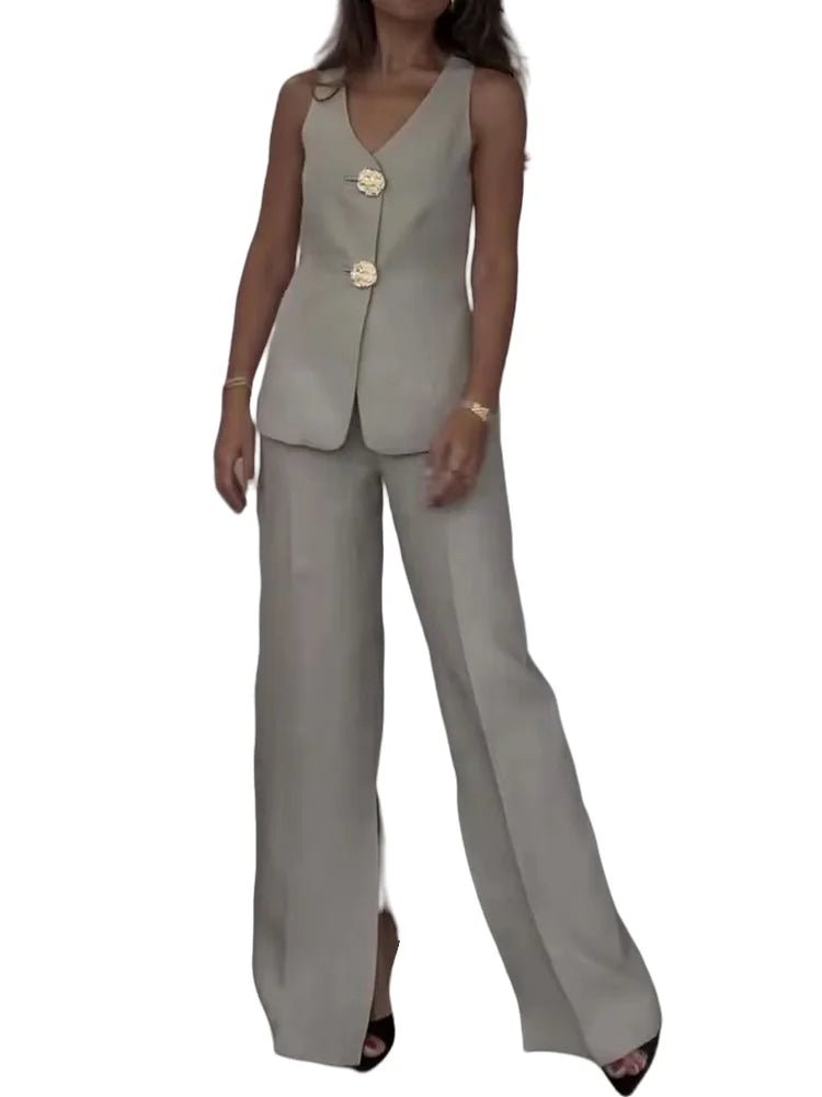 Elegant Two - Piece Suit – Sleeveless Vest & High - Waist Pants - LunaKit.LTD