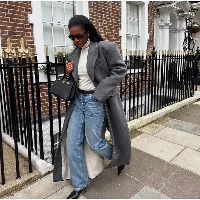 Elegant Waist - Cinched Coat – Single - Breasted Lapel Design - LunaKit.LTD