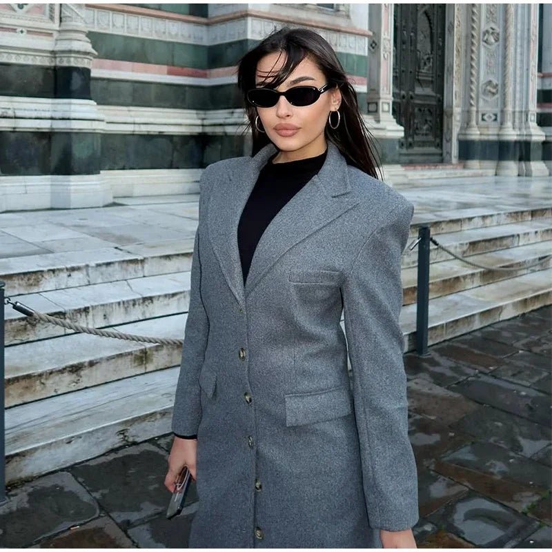 Elegant Waist - Cinched Coat – Single - Breasted Lapel Design - LunaKit.LTD