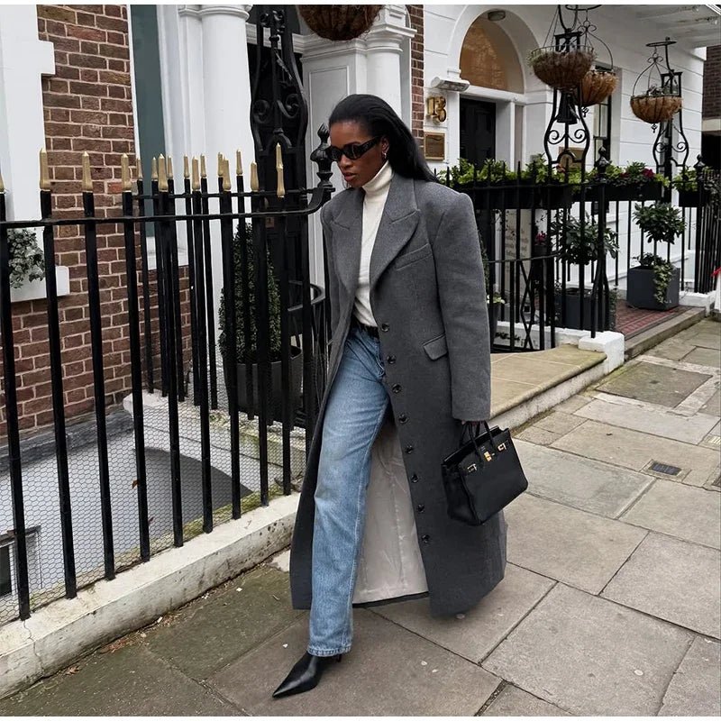 Elegant Waist - Cinched Coat – Single - Breasted Lapel Design - LunaKit.LTD