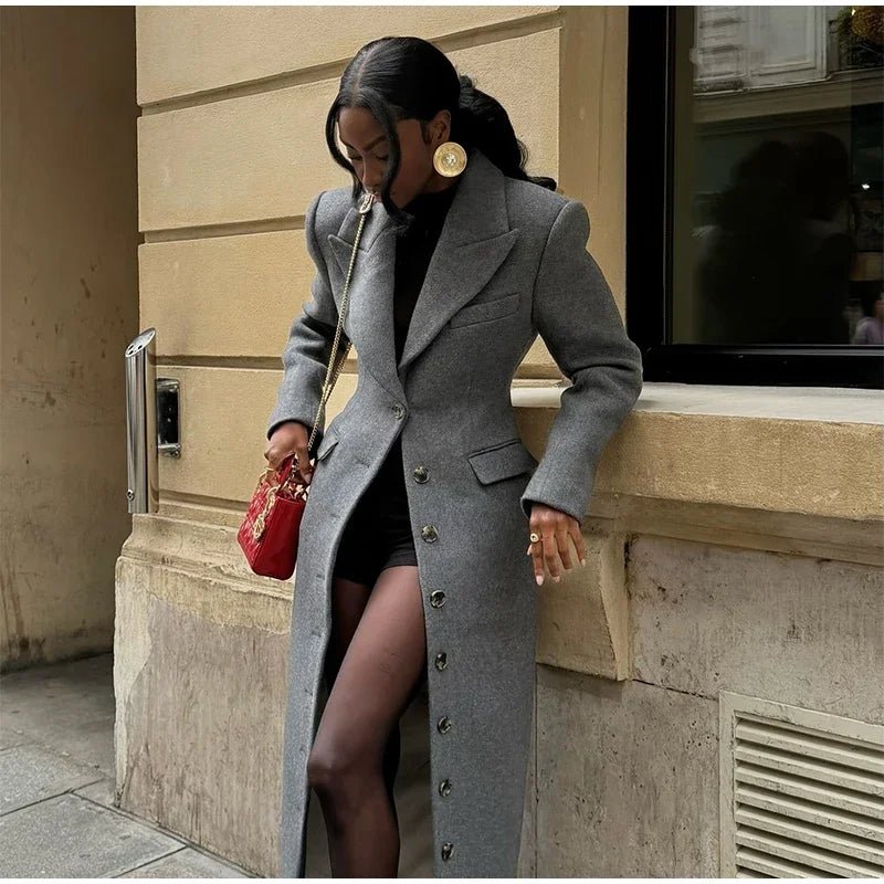 Elegant Waist - Cinched Coat – Single - Breasted Lapel Design - LunaKit.LTD