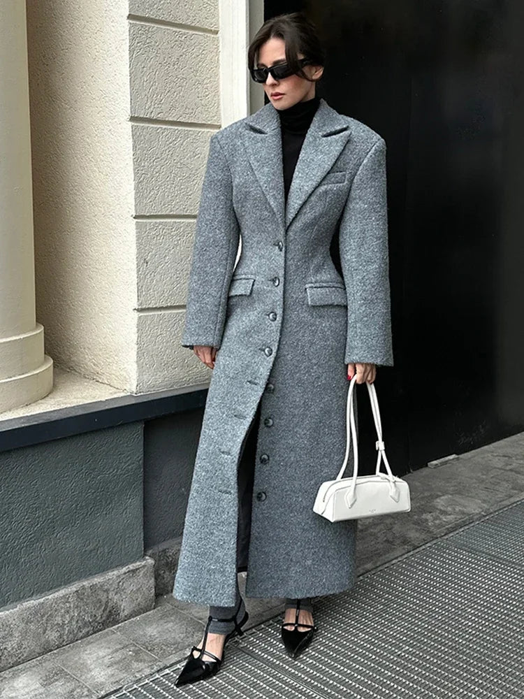 Elegant Waist - Cinched Coat – Single - Breasted Lapel Design - LunaKit.LTD