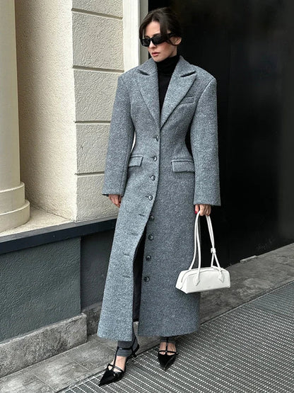 Elegant Waist - Cinched Coat – Single - Breasted Lapel Design - LunaKit.LTD