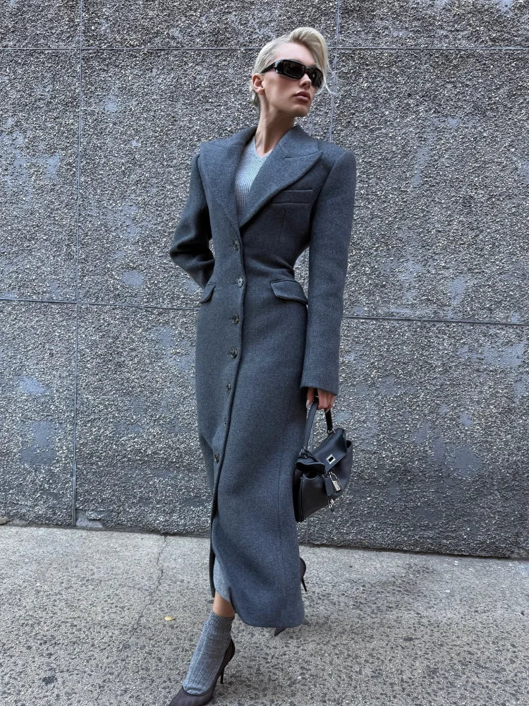 Elegant Waist - Cinched Coat – Single - Breasted Lapel Design - LunaKit.LTD
