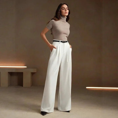 Elegant White Trousers – Loose Fit Slimming Silhouette - LunaKit.LTD