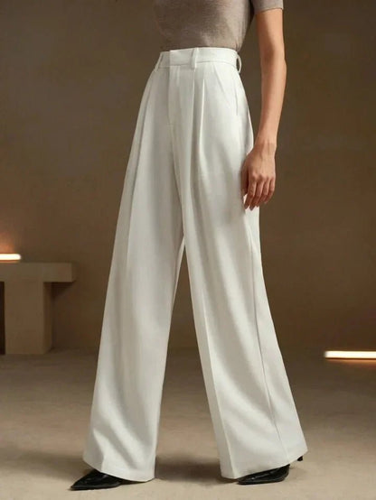 Elegant White Trousers – Loose Fit Slimming Silhouette - LunaKit.LTD