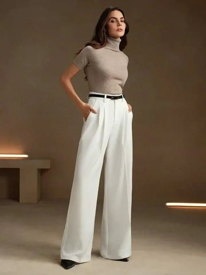 Elegant White Trousers – Loose Fit Slimming Silhouette - LunaKit.LTD