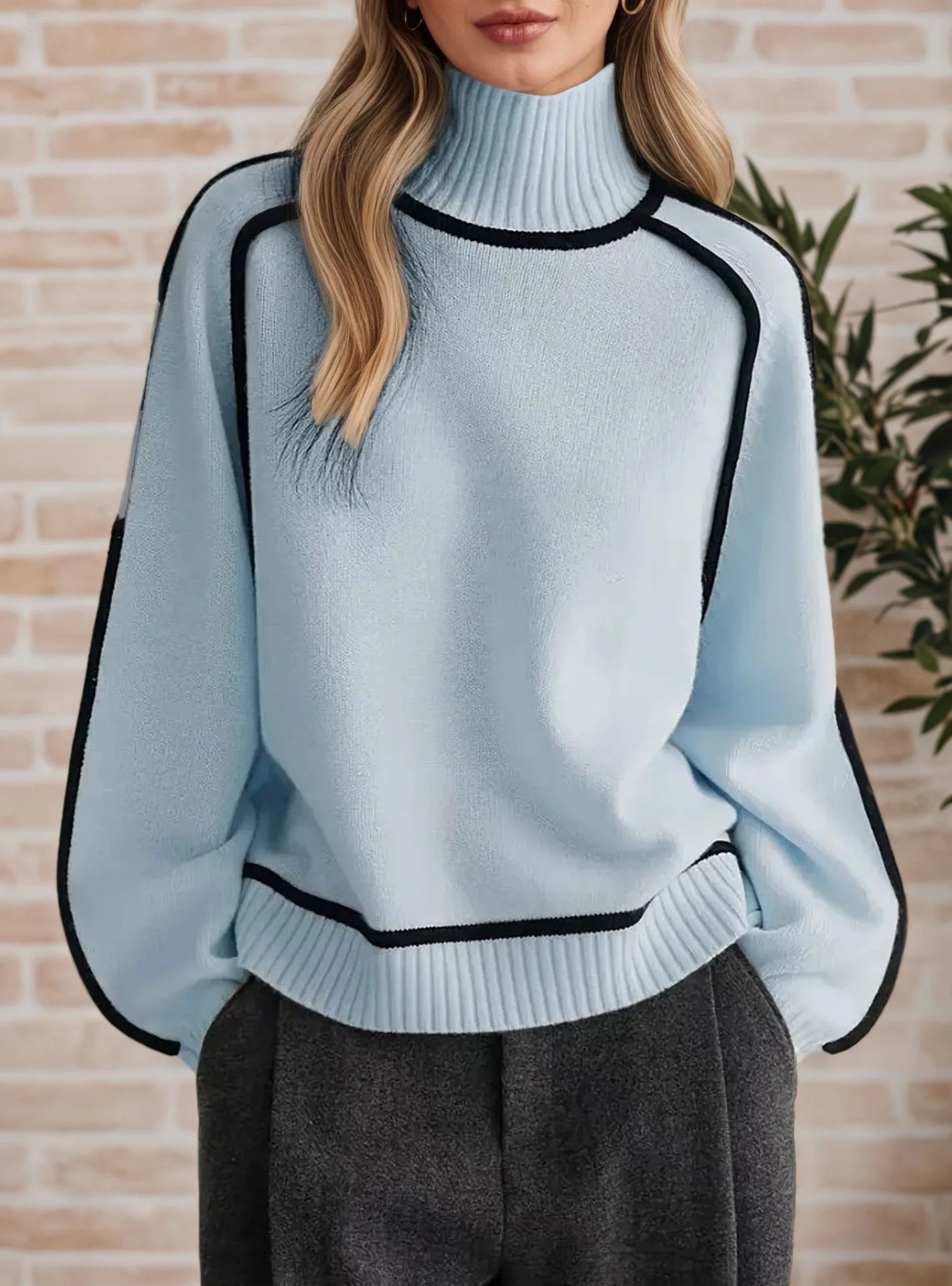 "Elegant Winter High - Neck Sweater – Soft Solid Color Office Pullover" - LunaKit.LTD