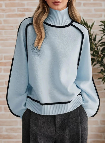"Elegant Winter High - Neck Sweater – Soft Solid Color Office Pullover" - LunaKit.LTD