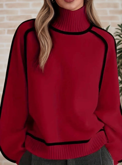 "Elegant Winter High - Neck Sweater – Soft Solid Color Office Pullover" - LunaKit.LTD