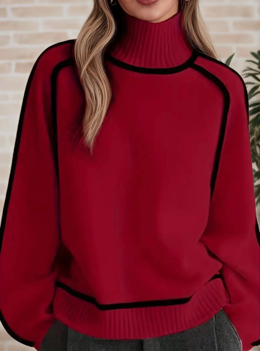 "Elegant Winter High - Neck Sweater – Soft Solid Color Office Pullover" - LunaKit.LTD