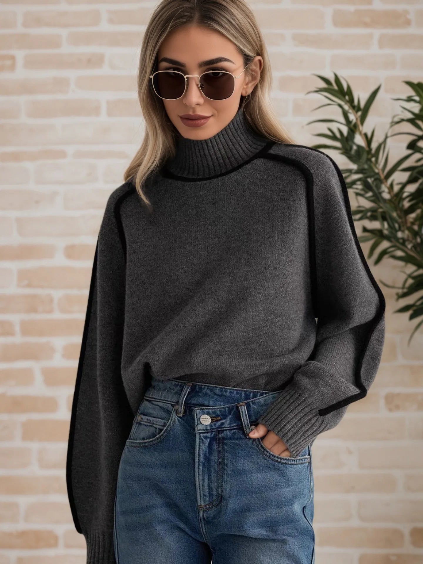 "Elegant Winter High - Neck Sweater – Soft Solid Color Office Pullover" - LunaKit.LTD