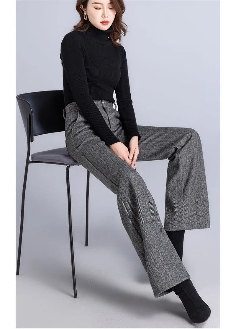 Elegant Wool Trousers – Thick High - End Office Chic - LunaKit.LTD