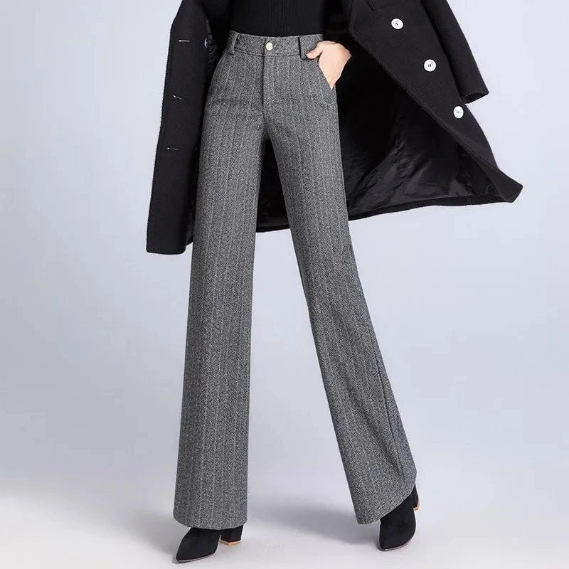 Elegant Wool Trousers – Thick High - End Office Chic - LunaKit.LTD
