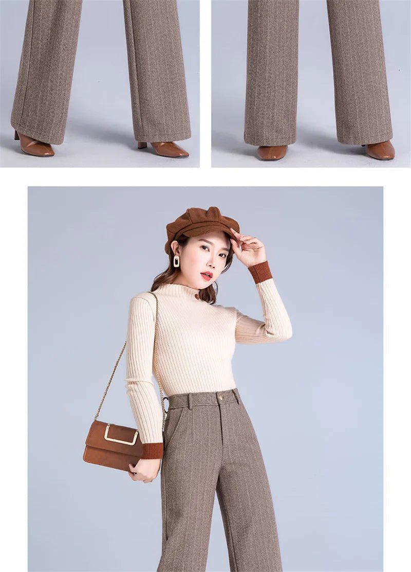 Elegant Wool Trousers – Thick High - End Office Chic - LunaKit.LTD