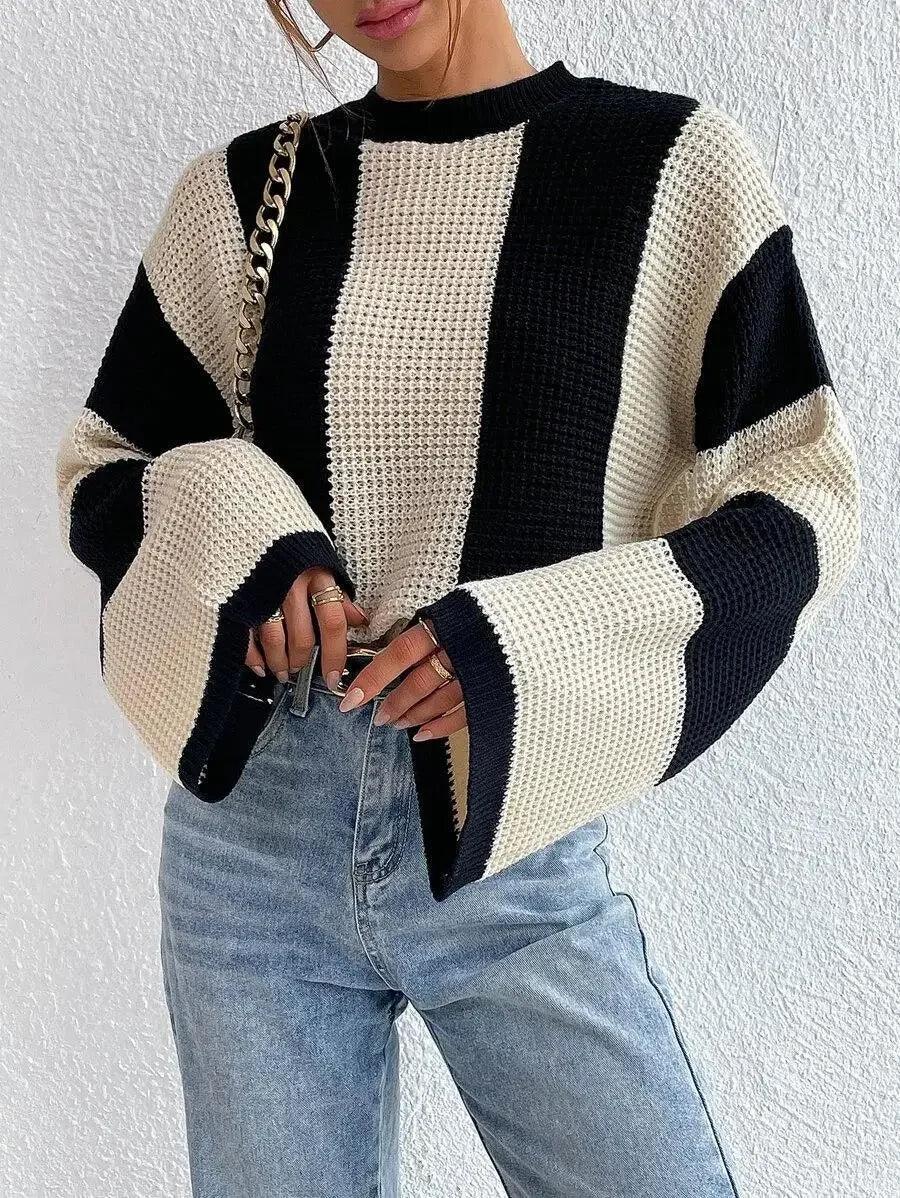 Flared - Sleeve Knit – Chic Striped Autumn Comfort - LunaKit.LTD