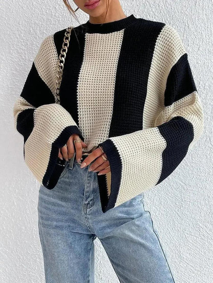 Flared - Sleeve Knit – Chic Striped Autumn Comfort - LunaKit.LTD