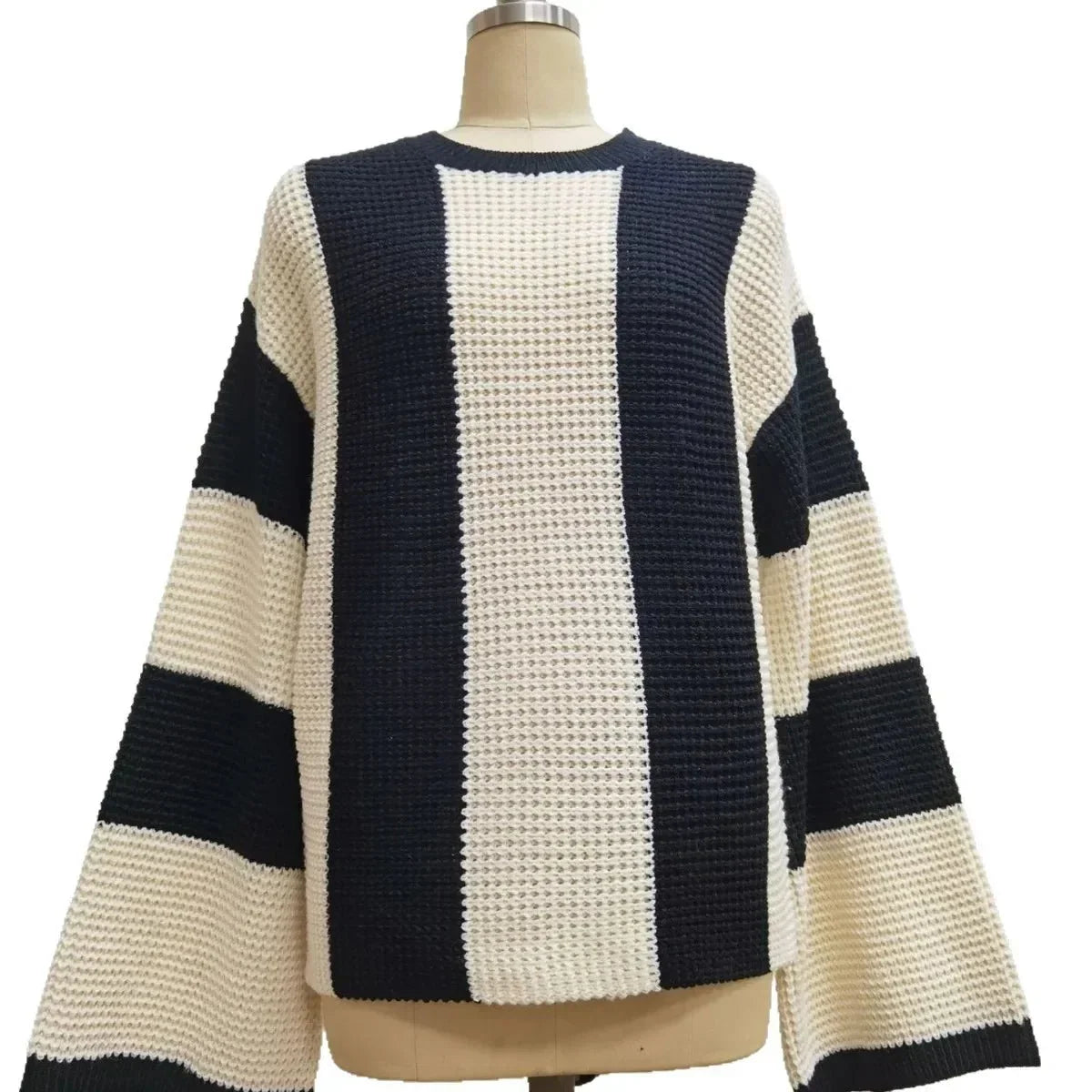 Flared - Sleeve Knit – Chic Striped Autumn Comfort - LunaKit.LTD