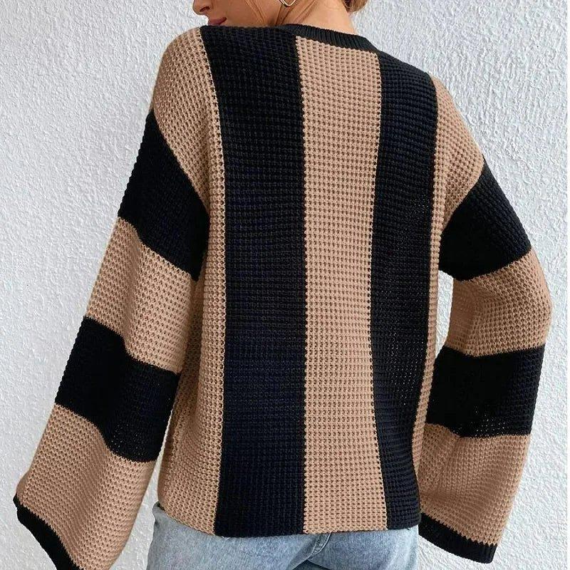 Flared - Sleeve Knit – Chic Striped Autumn Comfort - LunaKit.LTD