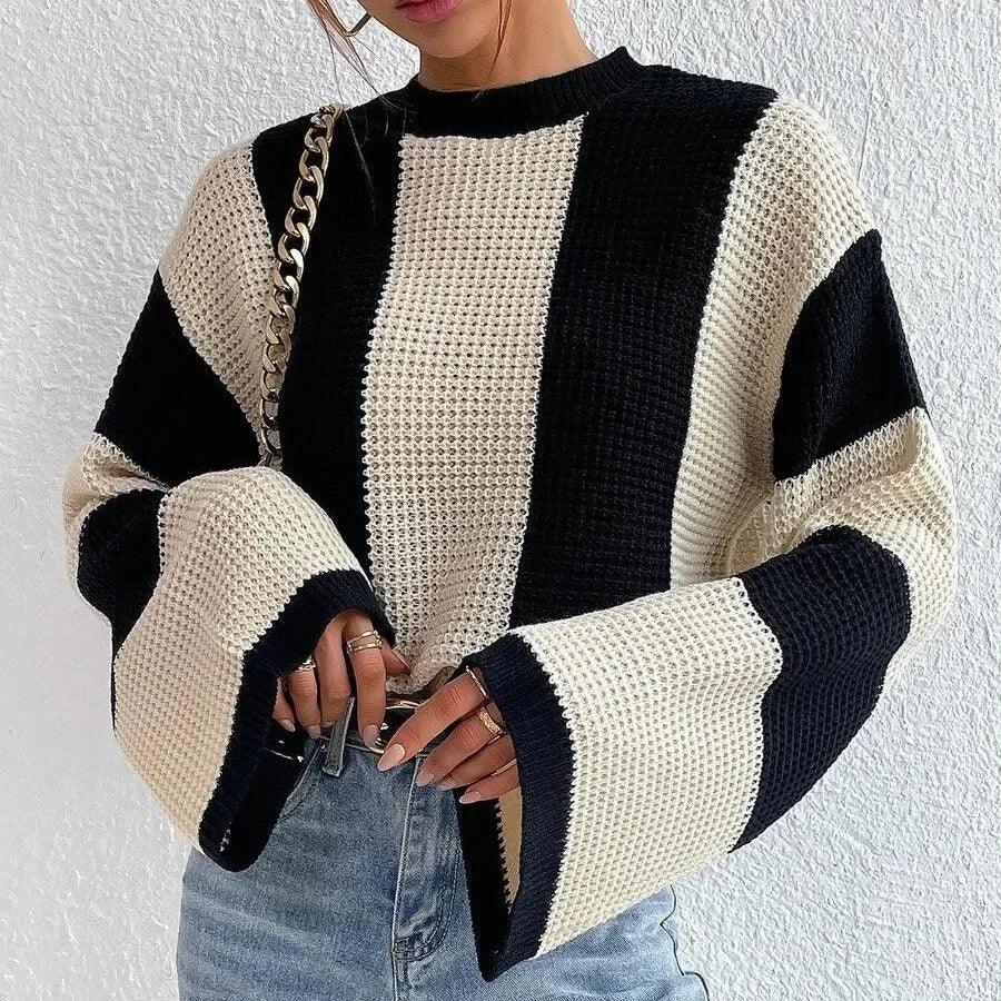 Flared - Sleeve Knit – Chic Striped Autumn Comfort - LunaKit.LTD