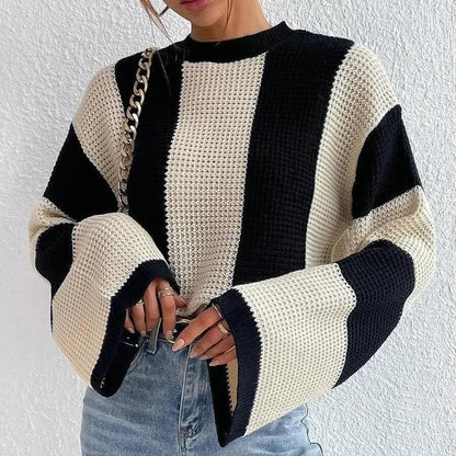 Flared - Sleeve Knit – Chic Striped Autumn Comfort - LunaKit.LTD