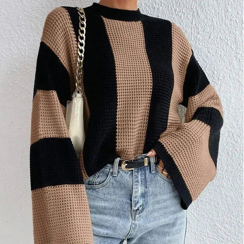 Flared - Sleeve Knit – Chic Striped Autumn Comfort - LunaKit.LTD
