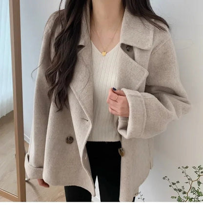 French Elegant Wool Coat – Double Button - LunaKit.LTD