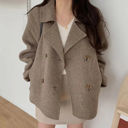 French Elegant Wool Coat – Double Button - LunaKit.LTD