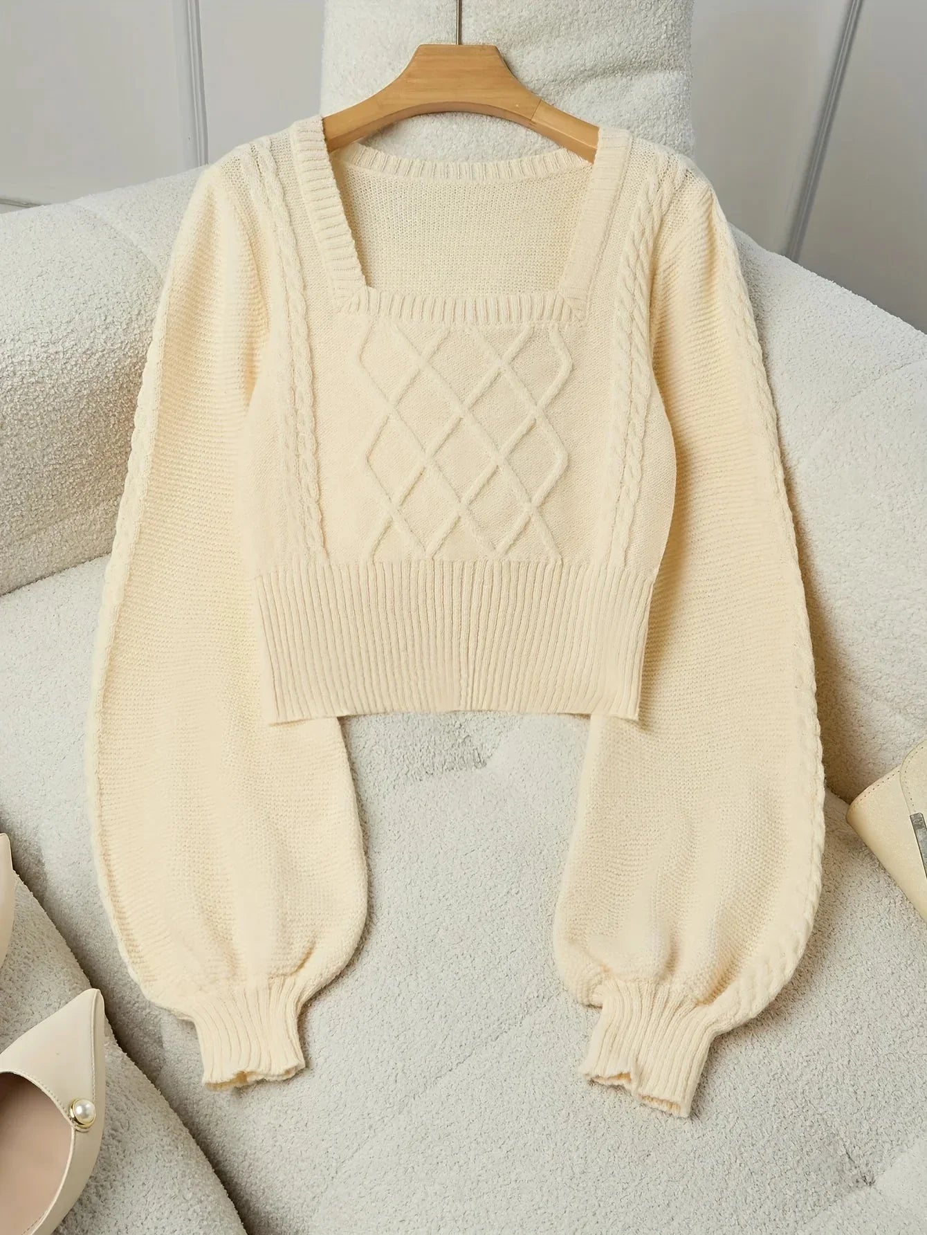 French Retro Knit – Square - Neck Short Sweater - LunaKit.LTD