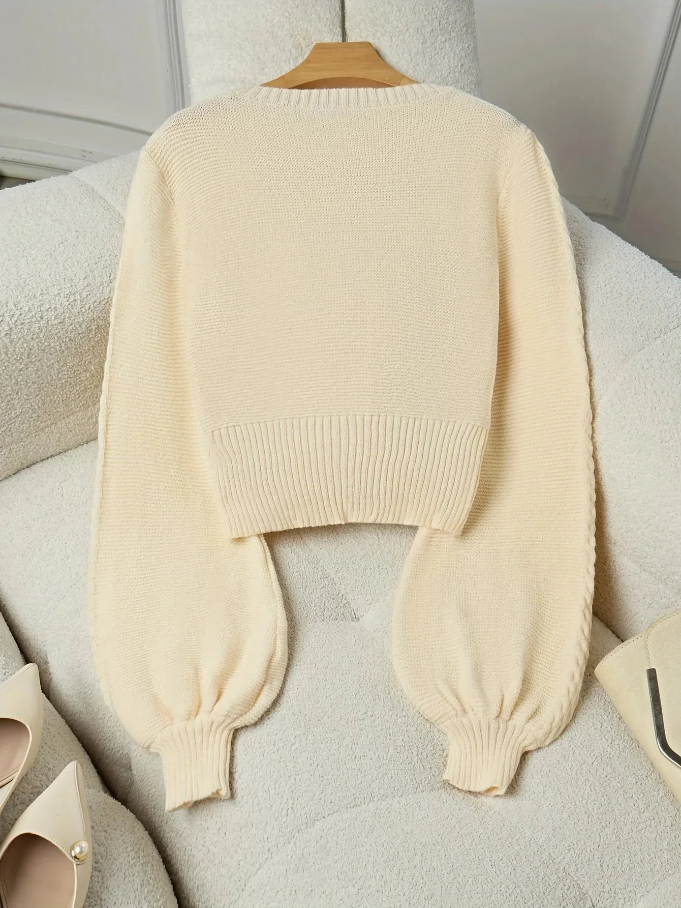 French Retro Knit – Square - Neck Short Sweater - LunaKit.LTD