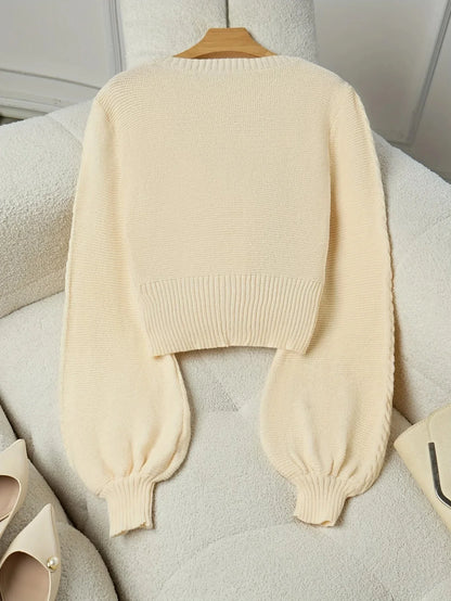 French Retro Knit – Square - Neck Short Sweater - LunaKit.LTD