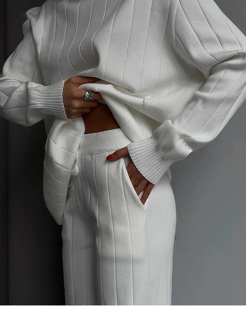 Knit Tracksuit Set – Elegant Straight - Leg Jogger Style - LunaKit.LTD