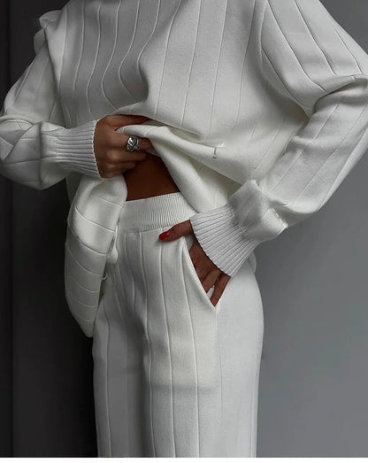 Knit Tracksuit Set – Elegant Straight - Leg Jogger Style - LunaKit.LTD