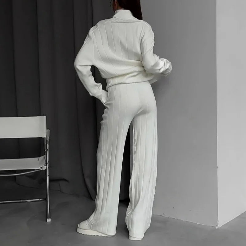 Knit Tracksuit Set – Elegant Straight - Leg Jogger Style - LunaKit.LTD