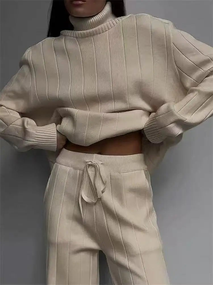 Knit Tracksuit Set – Elegant Straight - Leg Jogger Style - LunaKit.LTD