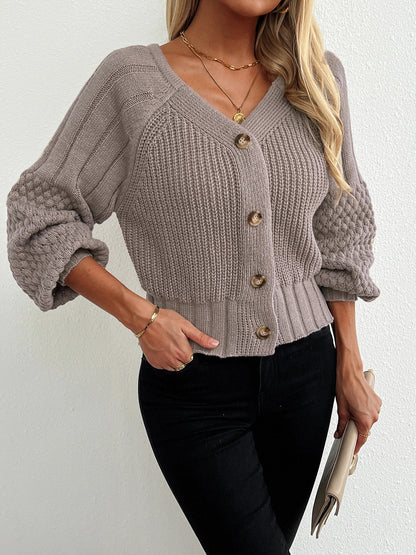 Knitted cardigan with raglan sleeve texture - LunaKit.LTD