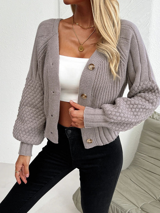 Knitted cardigan with raglan sleeve texture - LunaKit.LTD